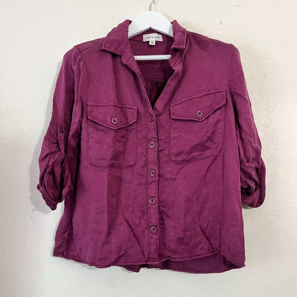 cloth & stone Button-Front Utility Shirt Jacket in Berry Plum